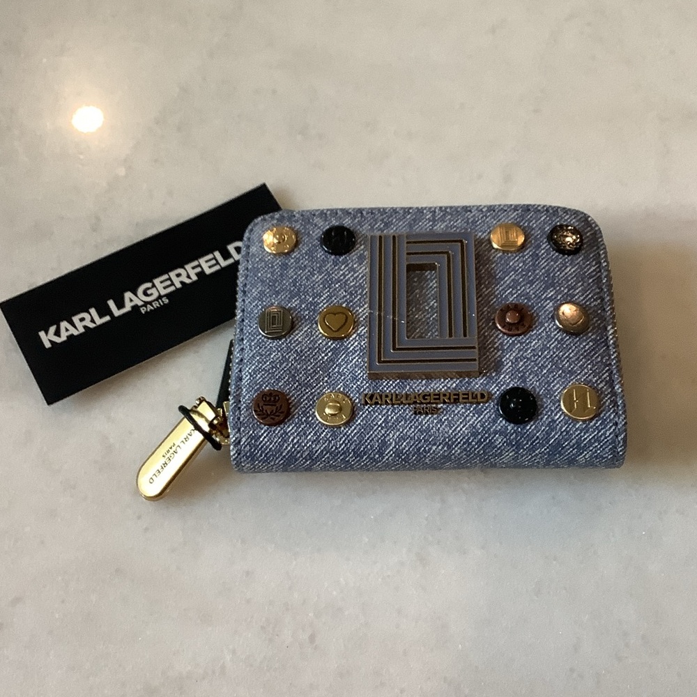 Karl Lagerfeld Blue Denim Card Wallet, Brand New